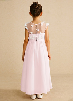 Azazie Arlo Flower Girl Dresses Blushing Pink Ivory A-Line Bow Chiffon Dress image5