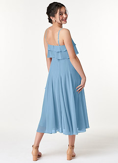Azazie Ensley Junior Steel Blue A-Line Pleated Chiffon Dress image6