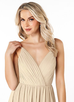 Azazie Gracie Brautjungfernkleider A-Linie Plissee Chiffon Kleid Champagner image6