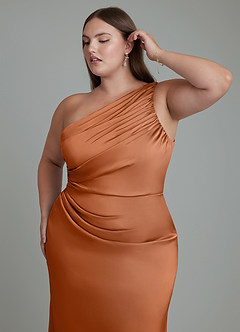 Azazie Akilah Brautjungfernkleider Meerjungfrau-Linie One-Shoulder Stretch-Satin Kleid Kupfer image13