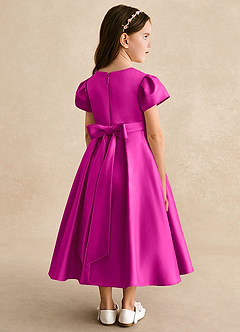 Azazie Princess Flower Girl Dresses Fuchsia A-Line Pleated Matte Satin Dress image2