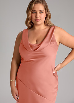 Azazie Rylina Bridesmaid Dresses Coral Mermaid Stretch Satin Dress image11