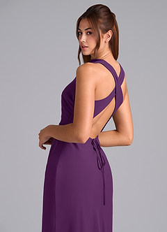 Azazie Evadne Bridesmaid Dresses Grape Sheath Pleated Chiffon Dress image7