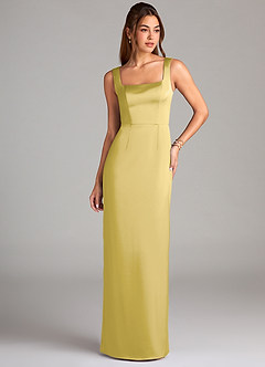 Azazie Flori Bridesmaid Dresses Canary Sheath Side Slit Stretch Satin Dress image1