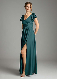 Azazie Omari Bridesmaid Dresses Pine A-Line Stretch Satin Dress image4