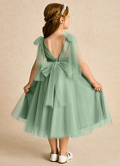 Azazie Dori Flower Girl Dresses Matcha A-Line Ruched Tulle Dress image1