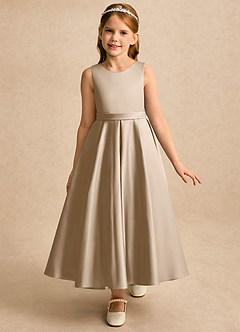 Azazie Cali vestidos de niña de las flores Vestido Gris Pardo de Satin Mate de Línea A con Lazo image5