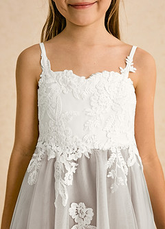 Azazie Coraline Blumenmädchenkleider A-Linie Spitze Kleid Elfenbein Frost image6