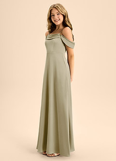 Azazie Anselie Junior Moss Green A-Line Off the Shoulder Stretch Satin Dress image6