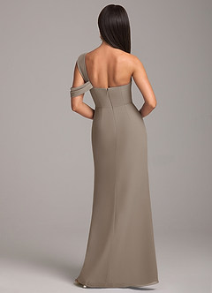 Azazie Wynter Bridesmaid Dresses Taupe Sheath Off the Shoulder Chiffon Dress image6