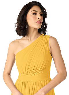 Azazie Mathilda Bridesmaid Dresses Marigold A-Line One Shoulder Chiffon Dress image4