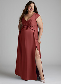 Azazie Allessia Maternity Bridesmaid Dresses A-Line Pleated Stretch Satin Floor-Length Dress image10