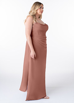 Azazie Mai Robes de demoiselle d'honneur Robe Fourreau en Mousseline de soie Plissée Rose De Cèdre image10