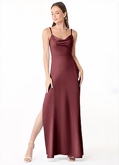 Azazie Alaija Final Sale Merlot Mermaid Side Slit Stretch Satin Dress image2