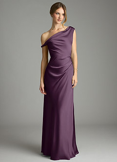 Azazie Emerson Bridesmaid Dresses Plum Mermaid Off the Shoulder Stretch Satin Dress image4