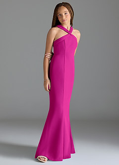 Azazie Rue Junior Robe Sirène en Mousseline de soie Fente Latérale Fuchsia image3