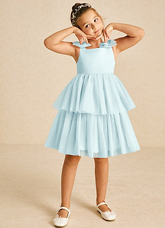 Azazie Vanellope Flower Girl Dresses Sea Glass A-Line Bow Tulle Dress image3
