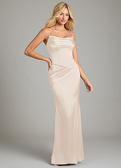Azazie Sorrel Bridesmaid Dresses White Alabaster Mermaid Strapless Stretch Satin Convertible Dress image6