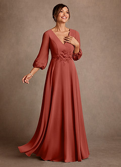 Azazie Yorba Klänningar till brudens mor Klä A-Line i Chiffong Spets Terrakotta image2