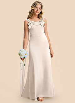 Azazie Chelsea Junior White Alabaster Sheath Pleated Stretch Satin Dress image3