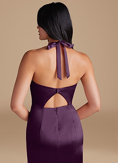 Azazie Emeria Robes de demoiselle d'honneur Robe Fourreau en Satiné métallisé Fente Latérale Prune image4