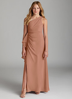 Azazie Maive Junior Bronzer A-Line Pleated Chiffon Dress image2