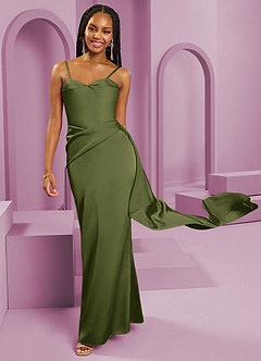 Barbie ♥ Azazie Bridesmaid Dresses Olive Sheath Strapless Stretch Satin Convertible Dress image3