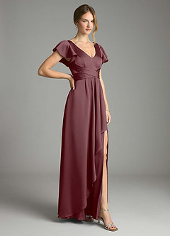 Azazie Omari Bridesmaid Dresses Sangria A-Line Stretch Satin Dress image5