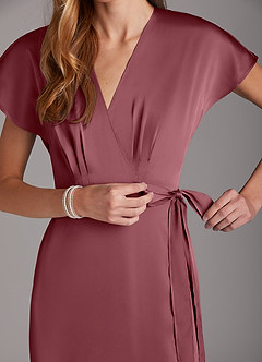 Azazie Nico Bridesmaid Dresses Desert Rose A-Line V-Neck Stretch Satin Dress image7