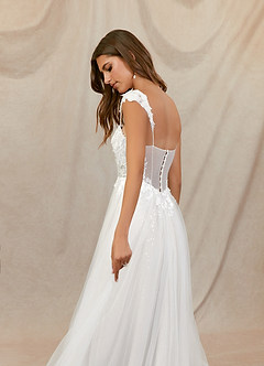 Azazie Katia Abiti da Sposa Abito A-Line in Tulle Pizzo Bianco Diamante image6
