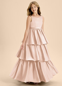 Azazie Meadowyn Junior Blushing Pink A-Line Bow Stretch Satin Dress image3