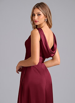 Azazie Karina Bridesmaid Dresses Burgundy A-Line Pleated Stretch Satin Dress image2