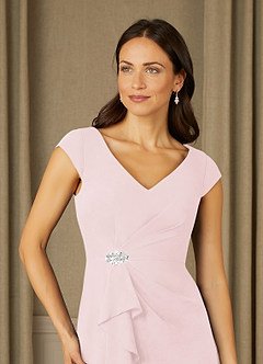 Azazie Nola Mother of the Bride Dresses Blushing Pink Sheath V-Neck Pleated Chiffon Dress image4