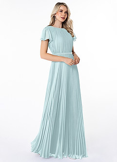 Azazie Kara Bescheidene Brautjungfernkleider A-Linie Plissee Chiffon Bodenlänge Kleid image9