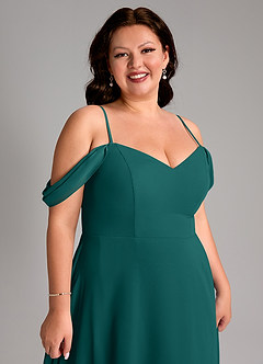 Azazie Marley Abiti da Damigella Abito Convertibile A-Line in Chiffon a Spalla Scoperta Verde Pavone image16