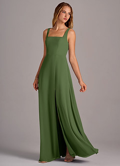 Azazie Debra Bridesmaid Dresses Olive A-Line with Pockets Chiffon Convertible Dress image2