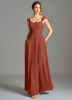 Azazie Oasis 신부 들러리 드레스 A라인 포켓이 있는 쉬폰 바닥 길이 드레스 image6