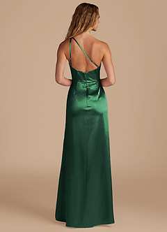 Azazie Mika Bridesmaid Dresses Dark Green Sheath One Shoulder Metallic Satin Dress image5