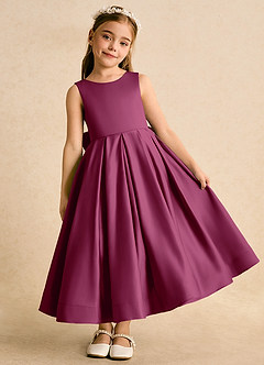 Azazie Cailee Flower Girl Dresses Mulberry Ball-Gown Pleated Matte Satin Dress image2
