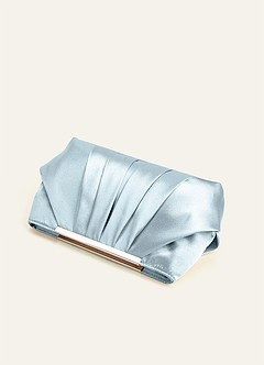 front Matching Color Metallic Satin Pleated Clutch