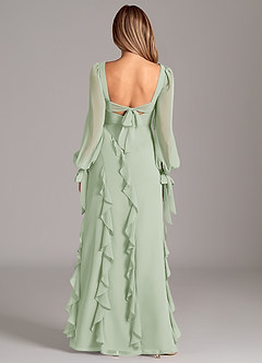 Azazie Candice Bridesmaid Dresses Dusty Sage A-Line Long Sleeve Chiffon Dress image2