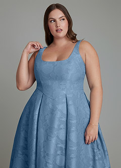 Azazie Amalie Brautjungfernkleider A-Linie Plissee Blumen-Burnout Kleid Stahlblau image13