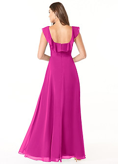 Azazie Jinny Brautjungfernkleider A-Linie Quadratischer Ausschnitt Gerüscht Chiffon Kleid Fuchsia image4