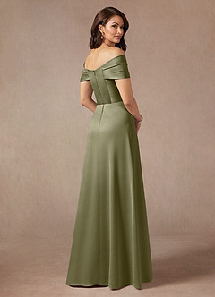 Azazie Amelia Mother of the Bride Dresses Pistachio A-Line Off the Shoulder Stretch Satin Dress image2