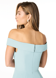 Azazie Lecia Bridesmaid Dresses Mist Empire Off-The-Shoulder Pleated Chiffon Convertible Dress image6