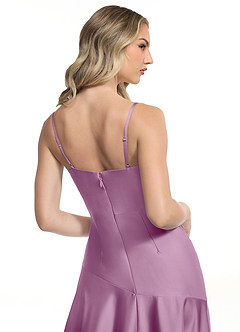 Azazie Kayla Bridesmaid Dresses Wisteria Sheath Side Slit Stretch Satin Dress image5
