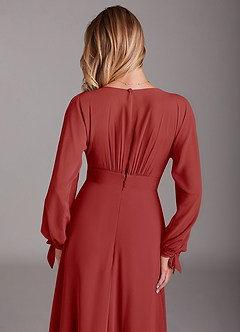 Azazie Matilda Bridesmaid Dresses Rust A-Line Long Sleeve Chiffon Dress image8