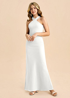 Azazie Doretta Junior Vestido de Blanco de Gasa de Corte Recto con Plisado image5