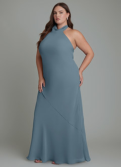 Azazie Velli Vestidos de damas de honor Vestido Crepúsculo de Gasa de Corte Sirena con Cuello alto image12