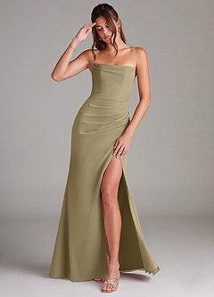 Azazie Leonis Bridesmaid Dresses Moss Green Sheath Strapless Chiffon Convertible Dress image1